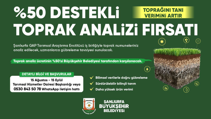 Şanlıurfa Büyükşehir Belediyesi'nden Çiftçilere Yüzde 50 Hibeli Toprak Analiz Desteği